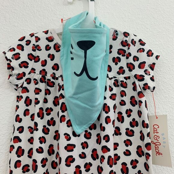 NWT Girls 18M Baby Cat & Jack Two Piece Cat Print Outfit Bib Set Big Cat Cheetah - Picture 7 of 11